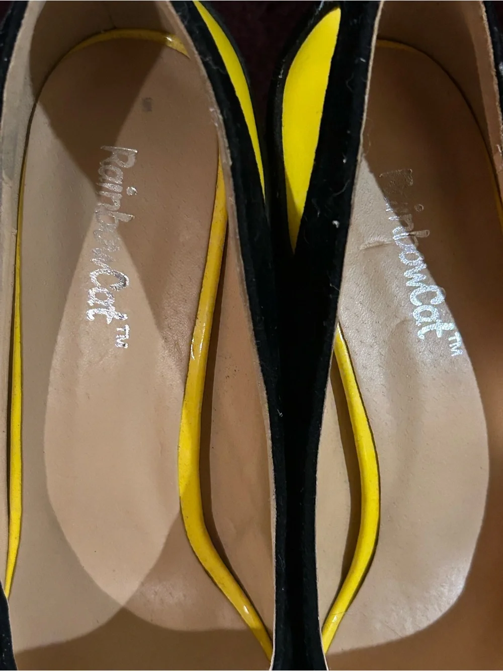 Black Suede Pointed-Toe Heels with Yellow Accents